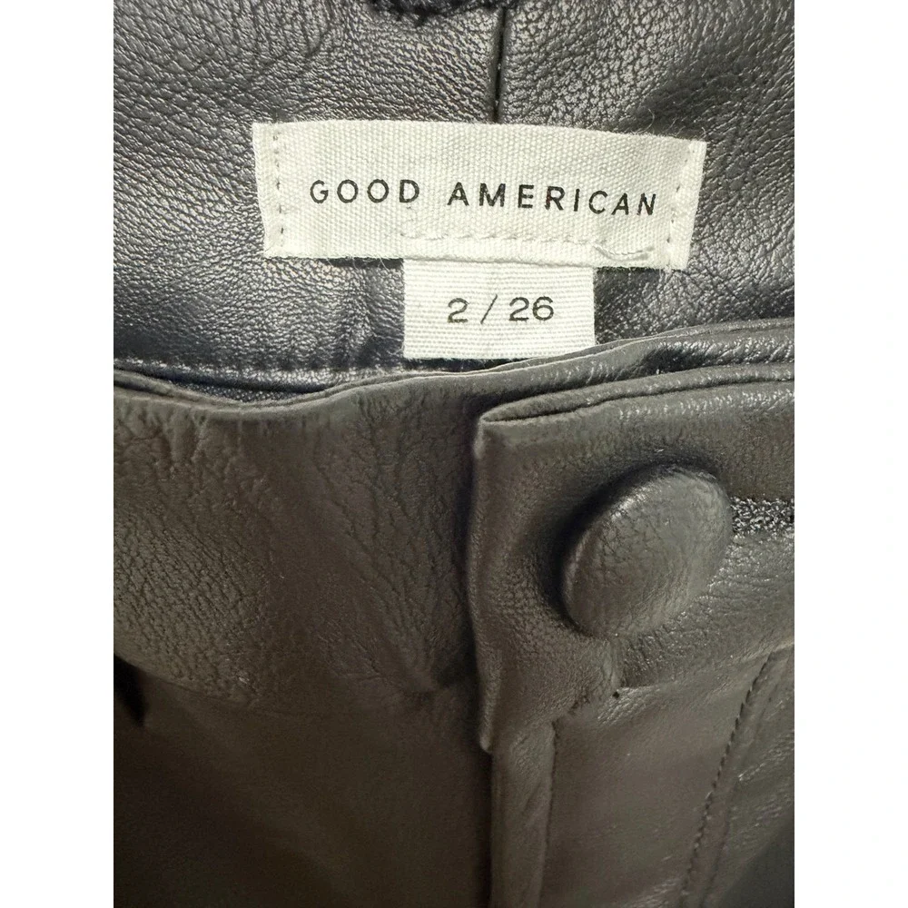 Good American Better Than Leather Straight Leg Pants Black Faux Leather Size 2